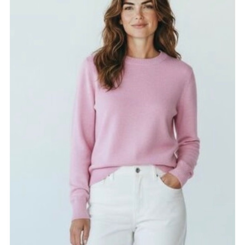 Alashan Crewneck Pullover Sweater L Cotton Cashmere Blend Pink NEW!